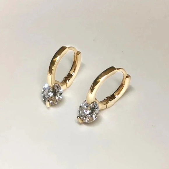 925 Sterling Silver Diamond Huggie Hoop Earrings Dainty Minimalist Huggies Gold - Picture 4 of 8